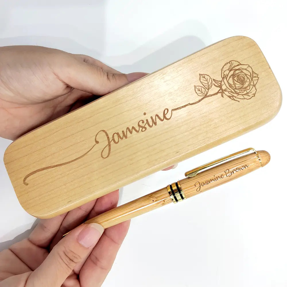 Gift For Yourself,Happy - Birth Month Flowers Sketch Girl Bloom Where You're Planted - Personalized Wooden Pen Set