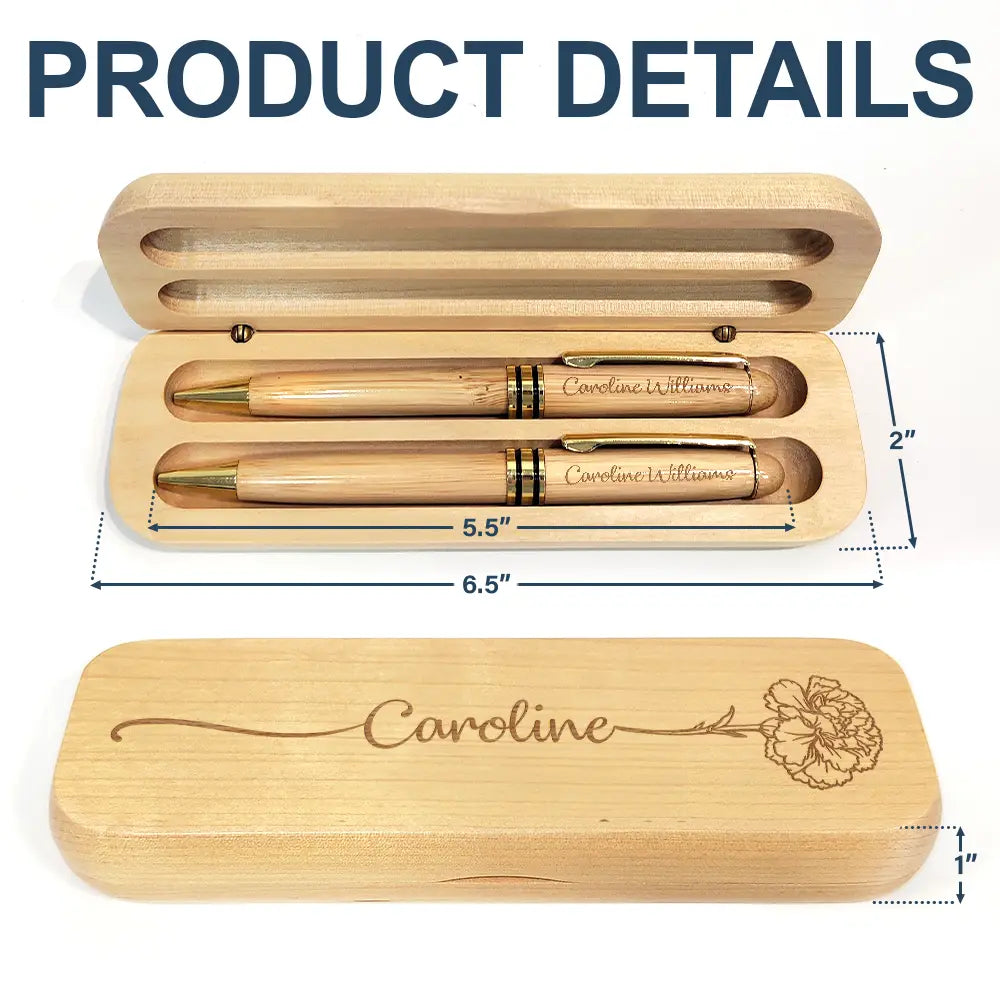 Gift For Yourself,Happy - Birth Month Flowers Sketch Girl Bloom Where You're Planted - Personalized Wooden Pen Set