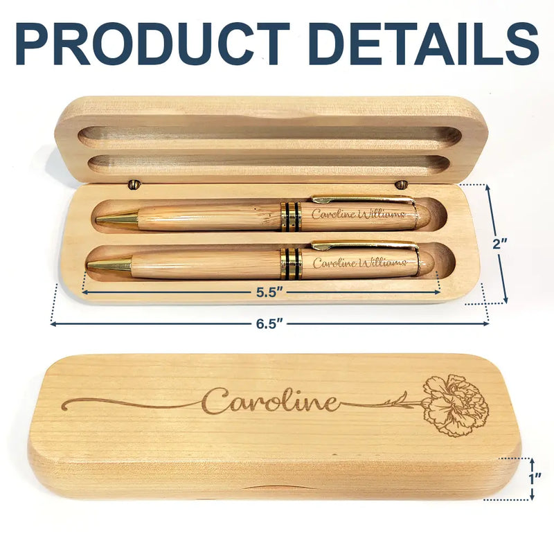 Gift For Yourself,Happy - Birth Month Flowers Sketch Girl Bloom Where You're Planted - Personalized Wooden Pen Set
