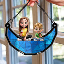 Gift For Mother,Mom,Children - Moon Young Mother Daughter Son We Love You Mom 3D Cartoon - Personalized Window Hanging Suncatcher Ornament
