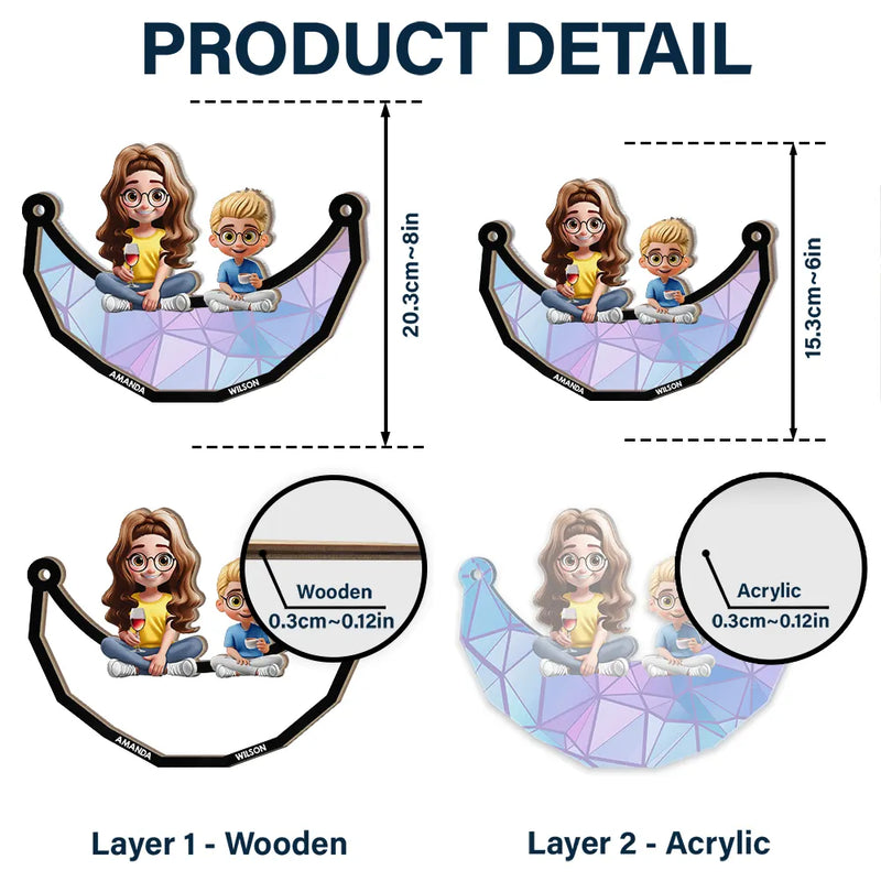 Gift For Mother,Mom,Children - Moon Young Mother Daughter Son We Love You Mom 3D Cartoon - Personalized Window Hanging Suncatcher Ornament
