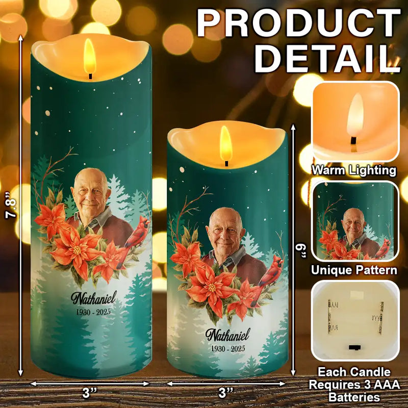 Sad,Christmas,Family,Memorial,Parents,Gift For Grandparents - Custom Photo Those We Love Don't Go Away They Walk Beside Us - Personalized Flameless LED Candle