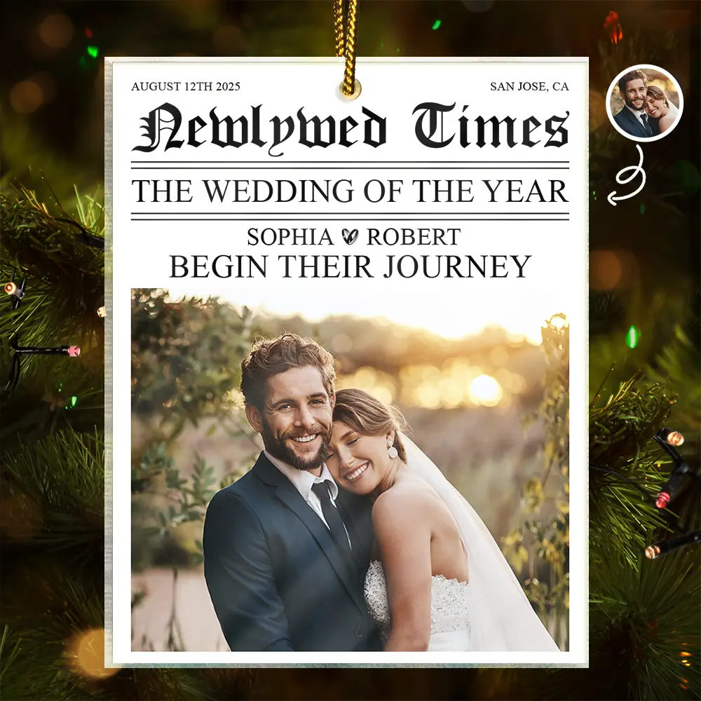 Custom Photo Newlywed Times The Wedding Of The Year - Personalized Custom Shaped Acrylic Ornament