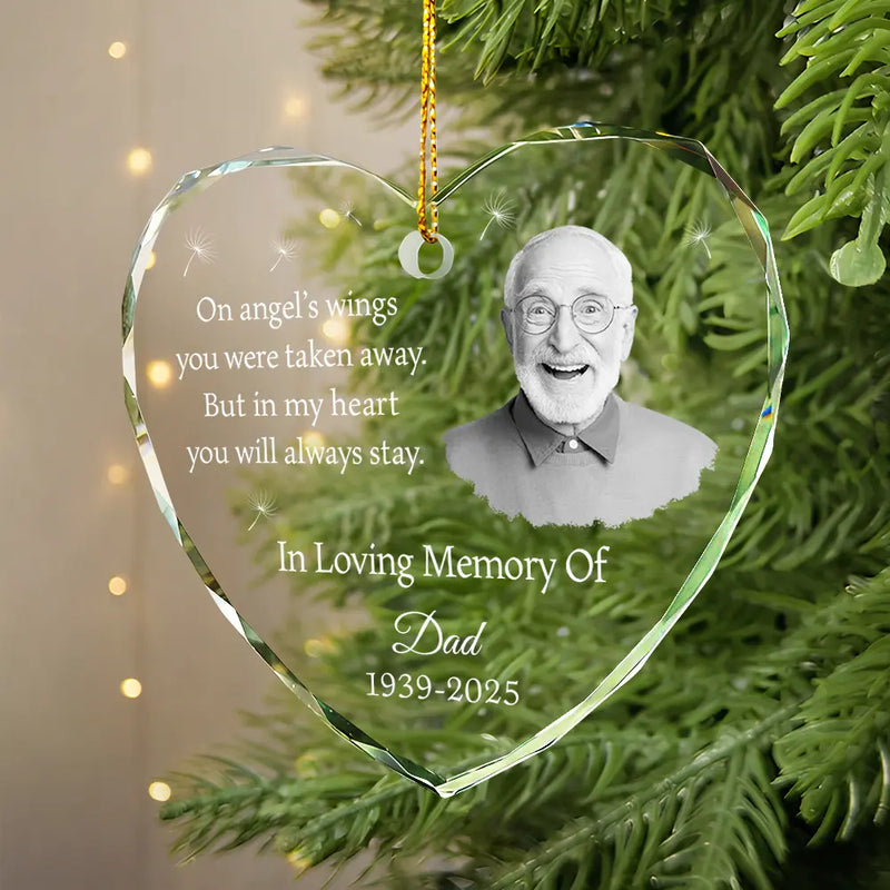 Family,Gift For Women,Gift For Men,Gift For Wife,Gift For Husband,Gift For Mother,Gift For Father,Gift For Brothers,Gift For Sisters,Gift For Son,Gift For Daughter,Custom Photo,Sad,Christmas,Memorial - Custom Photo In My Heart You Will Always Stay Memorial - Personalized Heart Shaped Glass Ornament