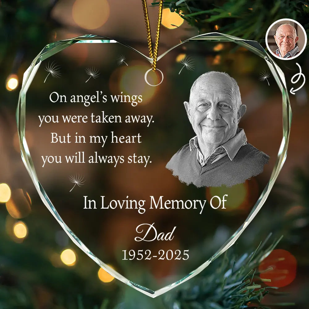 Custom Photo In My Heart You Will Always Stay Memorial - Personalized Heart Shaped Glass Ornament