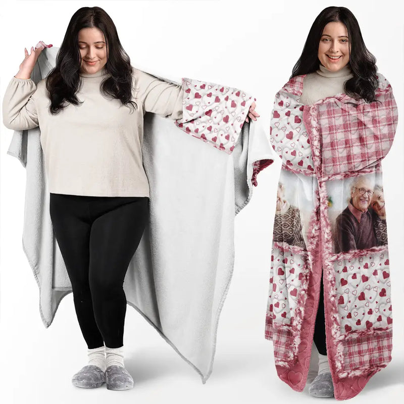 Family,Custom Photo,Memorial,Sad,Gift For Women,Christmas - Custom Photo Memorial When You Really Miss Me Hug This Blanket - Personalized Wearable Blanket