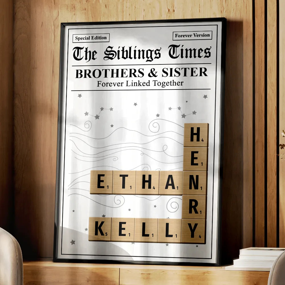 Gift For Sibling,Gift For Sisters,Gift For Brothers,Christmas,Happy - Crossword The Siblings Times - Personalized Poster