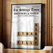Gift For Sibling,Gift For Sisters,Gift For Brothers,Christmas,Happy - Crossword The Siblings Times - Personalized Poster