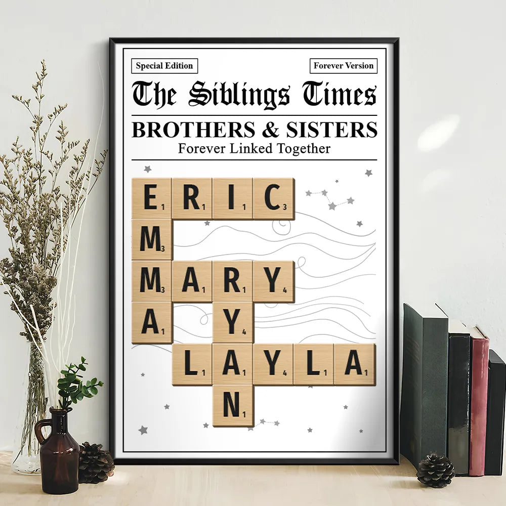 Gift For Sibling,Gift For Sisters,Gift For Brothers,Christmas,Happy - Crossword The Siblings Times - Personalized Poster