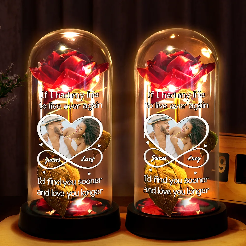 Gift For Couples,Old Couples,LGBT,Gift For Women,Gift For Men,Love,Gift For Wife,Gift For Husband,Gift For Boyfriend,Gift For Girlfriend,Custom Photo - Custom Photo Couple I'd Find You Sooner And Love You Longer - Personalized Everlasting Rose Dome Lamp