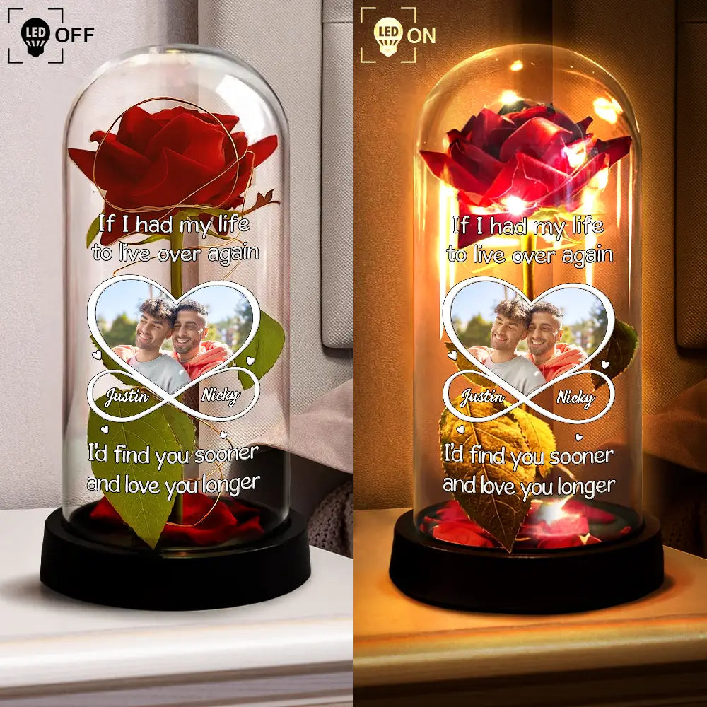 Gift For Couples,Old Couples,LGBT,Gift For Women,Gift For Men,Love,Gift For Wife,Gift For Husband,Gift For Boyfriend,Gift For Girlfriend,Custom Photo - Custom Photo Couple I'd Find You Sooner And Love You Longer - Personalized Everlasting Rose Dome Lamp