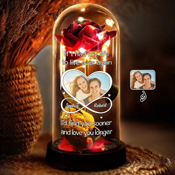 Gift For Couples,Old Couples,LGBT,Gift For Women,Gift For Men,Love,Gift For Wife,Gift For Husband,Gift For Boyfriend,Gift For Girlfriend,Custom Photo - Custom Photo Couple I'd Find You Sooner And Love You Longer - Personalized Everlasting Rose Dome Lamp