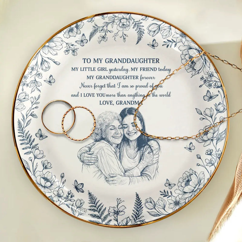 Gift For Daughter,Gift For Women,Happy,Gift For Grandkids,Photo - Pencil Sketch - Custom Photo Pencil Sketch My Daughter Granddaughter Forever - Personalized Ring Dish