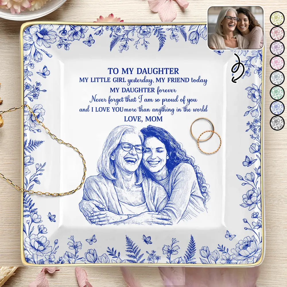 Custom Photo Pencil Sketch My Daughter Granddaughter Forever - Personalized Ring Dish