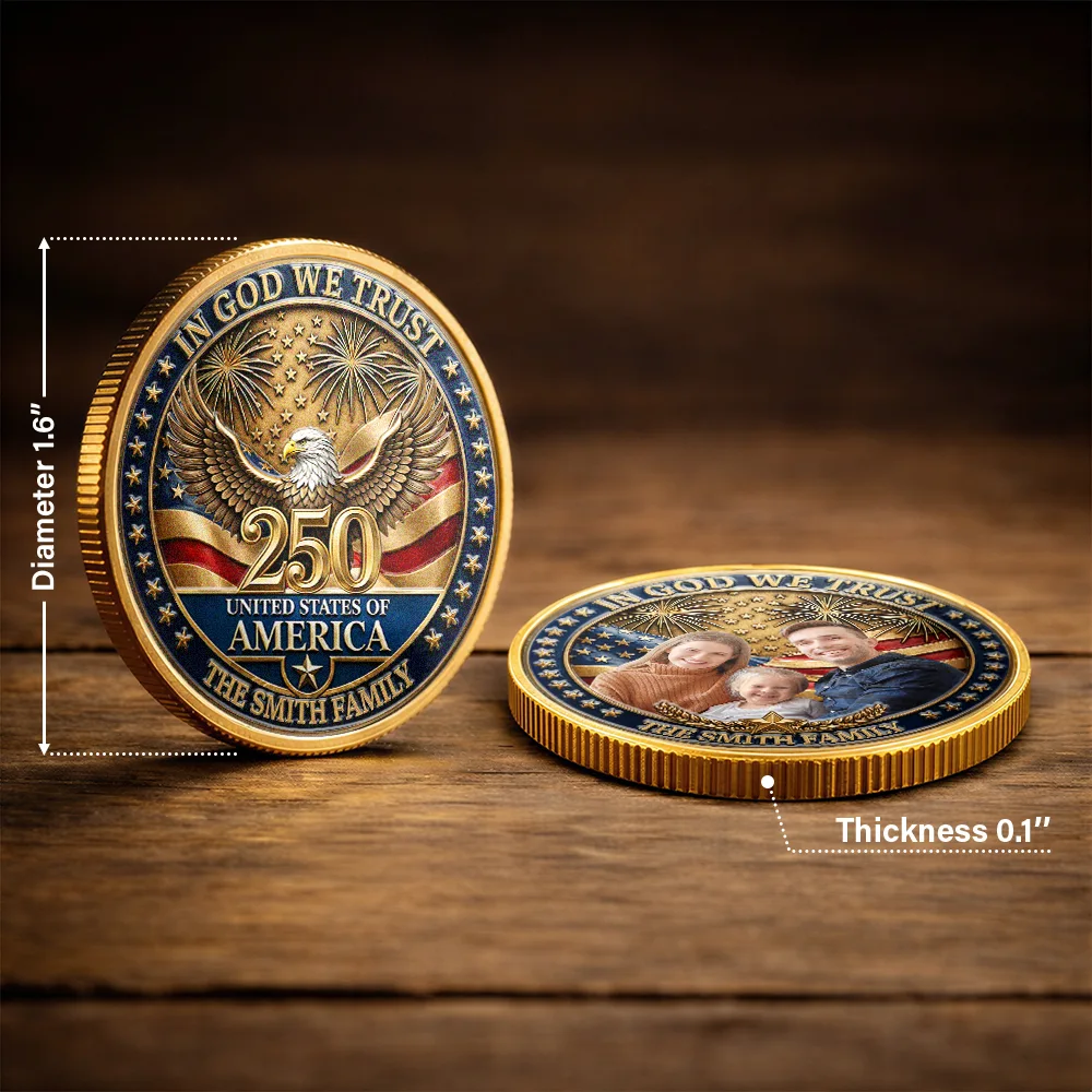 America 250th,Independence Day,Gift For Yourself,Family,Gift For Father,Gift For Brothers,Gift For Mother,Gift For Sisters,Happy,Gift For Grandparents,Photo - Custom Photo Stars And Stripes In God We Trust - Personalized Commemorative Keepsake Coin