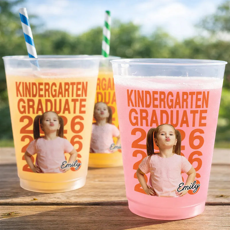 Graduation,Happy,Gift For Kids,Gift For Grandkids,Photo,Proud - Custom Photo Kindergarten Preschool Graduate - Personalized Frosted Cups