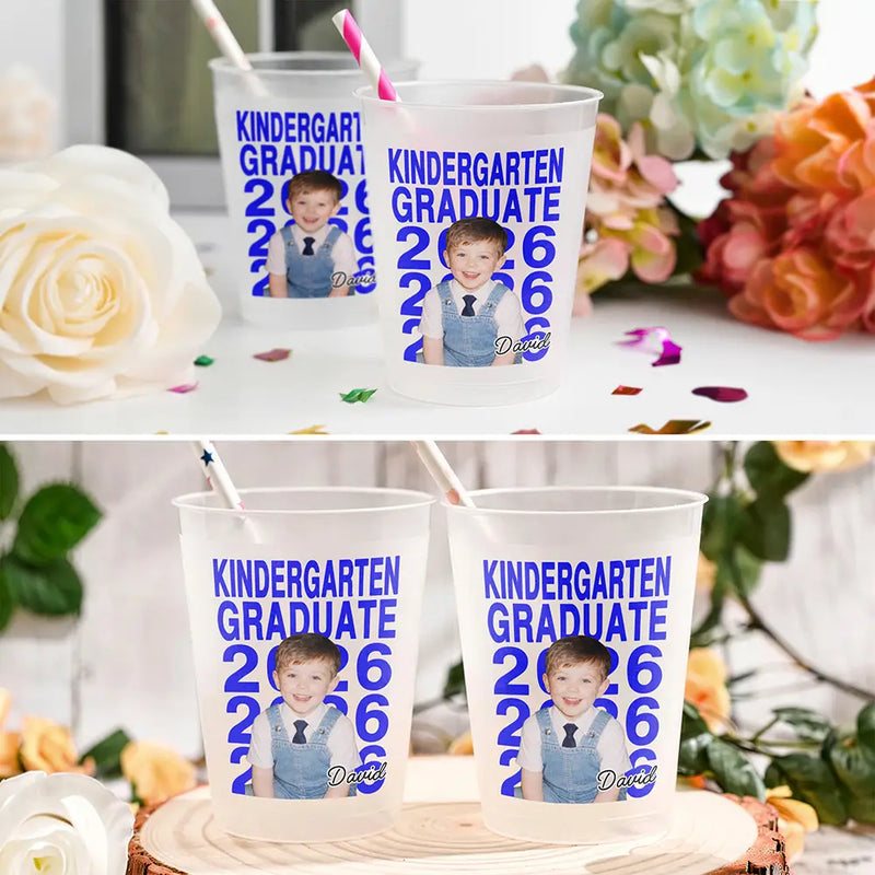 Graduation,Happy,Gift For Kids,Gift For Grandkids,Photo,Proud - Custom Photo Kindergarten Preschool Graduate - Personalized Frosted Cups