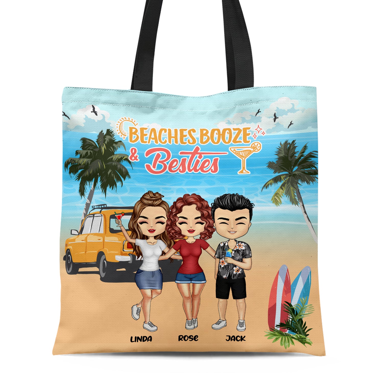 Beach Booze And Besties - Gift For Bestie - Personalized Custom Zippered Canvas Bag