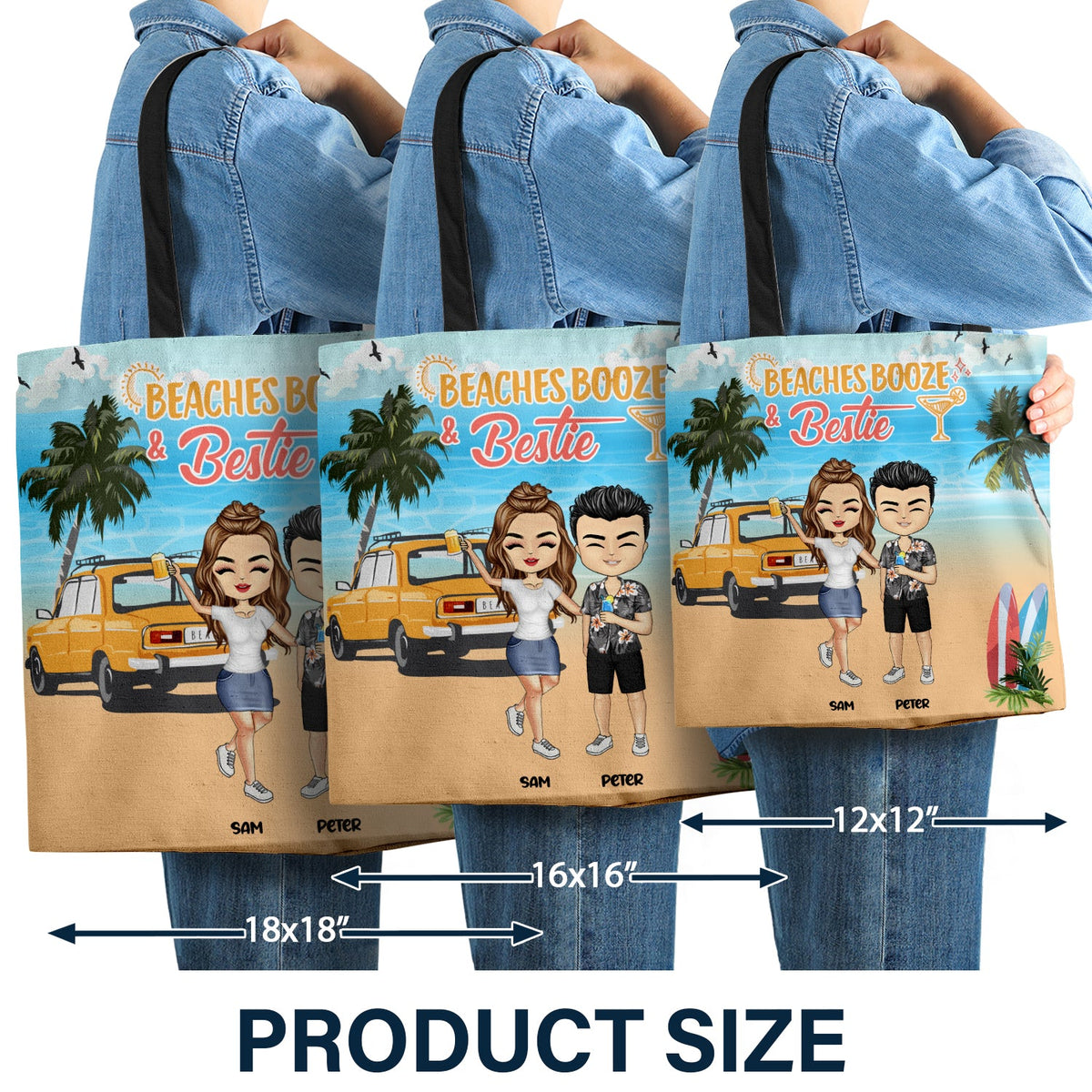 Beach Booze And Besties - Gift For Bestie - Personalized Custom Zippered Canvas Bag