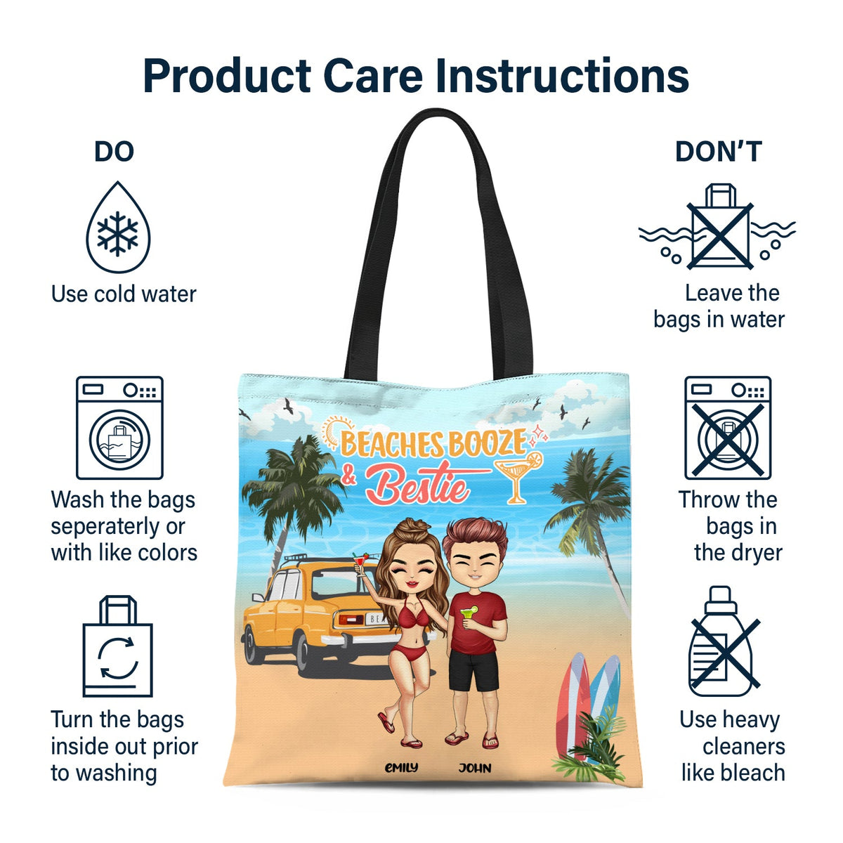 Beach Booze And Besties - Gift For Bestie - Personalized Custom Zippered Canvas Bag