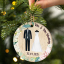 Family Couple Married Wedding Dress - Wedding Gift - Personalized Custom Circle Ceramic Ornament