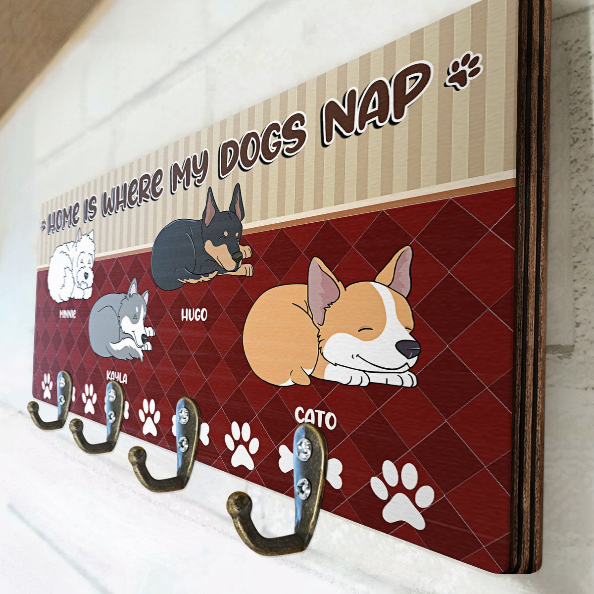 La maison est là où mon chien fait la sieste - Cadeau pour les amoureux des chiens - Porte-clés en bois personnalisé