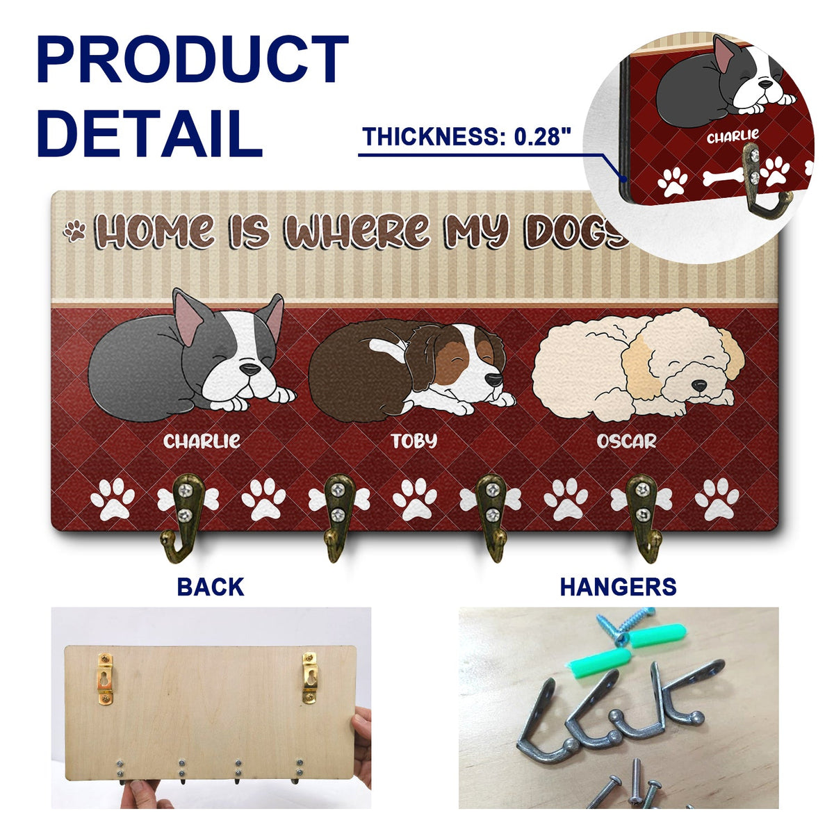 La maison est là où mon chien fait la sieste - Cadeau pour les amoureux des chiens - Porte-clés en bois personnalisé