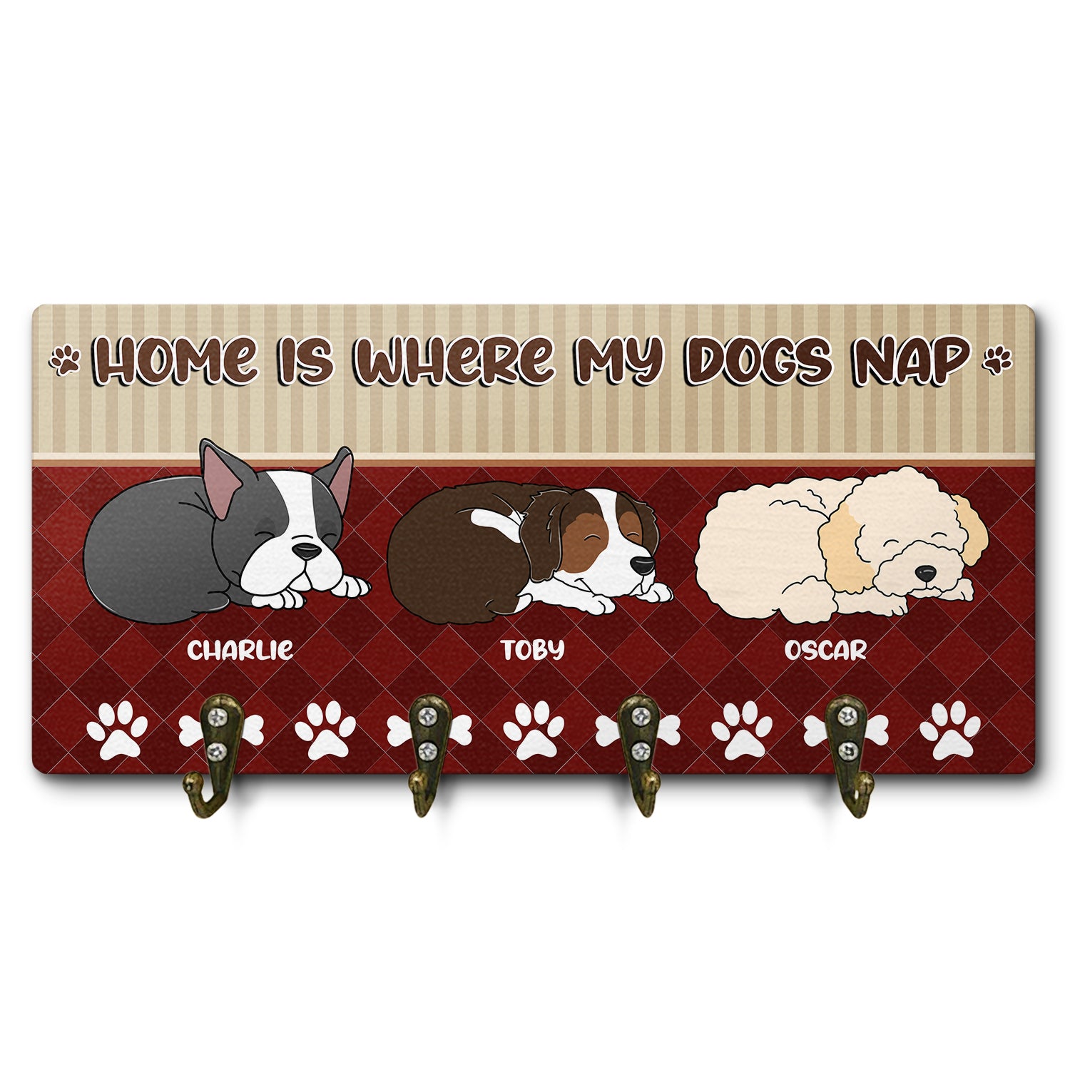 Home Is Where My Dog Naps - Gift For Dog Lovers - Personalized Custom Wood Key Holder