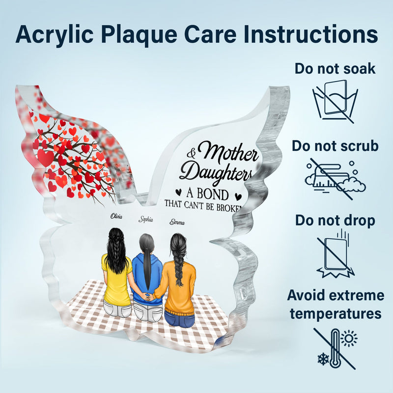 Mother And Daughter Forever Linked Together - Gift For Mother - Personalized Butterfly Shaped Acrylic Plaque