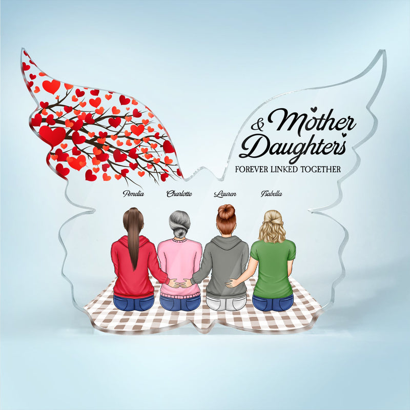 Mother And Daughter Forever Linked Together - Gift For Mother - Personalized Butterfly Shaped Acrylic Plaque