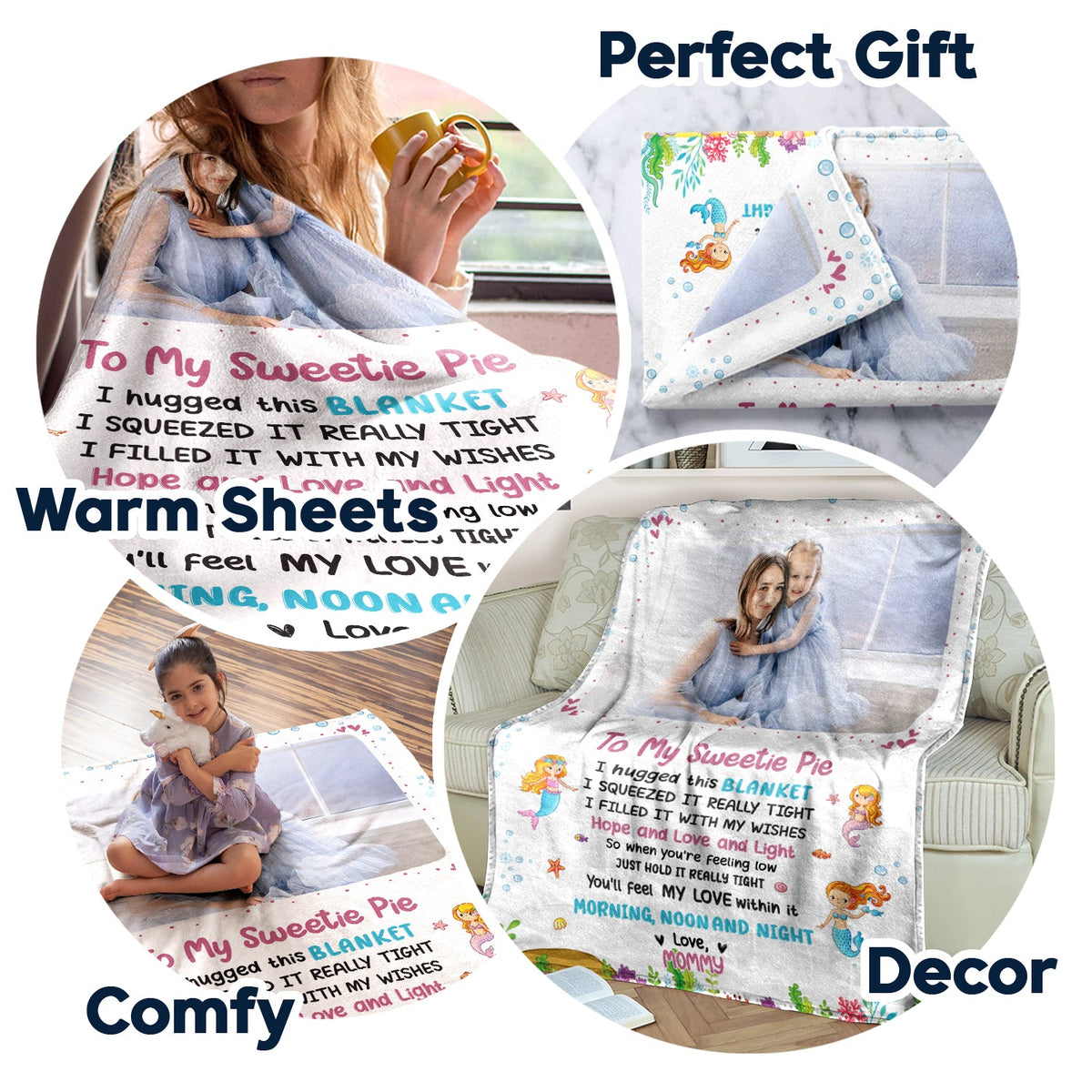 Custom Photo Grandma Mother Hugged This Soft Blanket - Gift For Granddaughter, Grandson, Kids - Personalized Fleece Blanket