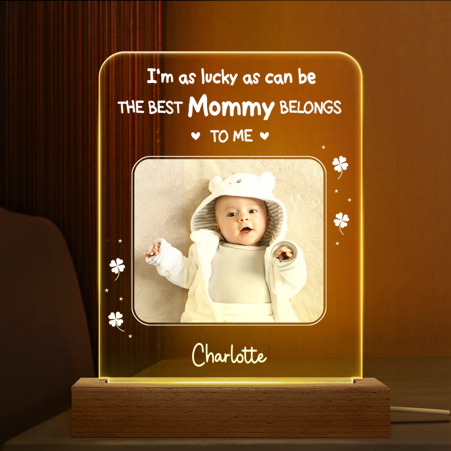 Custom Photo The Best Mommy Daddy Belongs To Me - Gift For Mom, Mother, Father, Dad - Personalized 3D Led Light Wooden Base