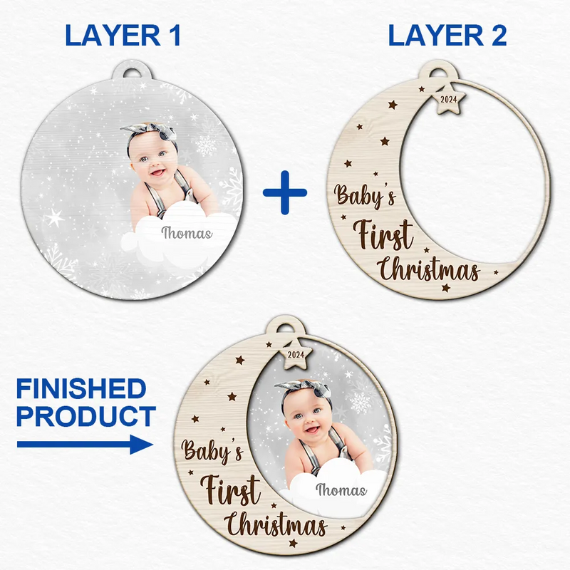 Décoration de Noël personnalisée en bois à 2 couches avec photo personnalisée