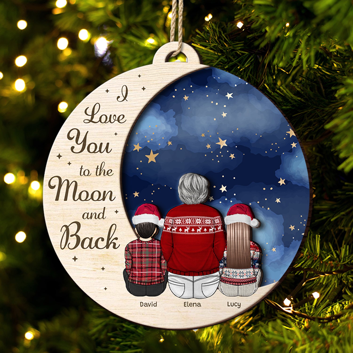 Grandma Mother I Love You To The Moon - Christmas, Gift For Granddaughter, Grandson, Kids - Personalized 2-Layered Wooden Ornament