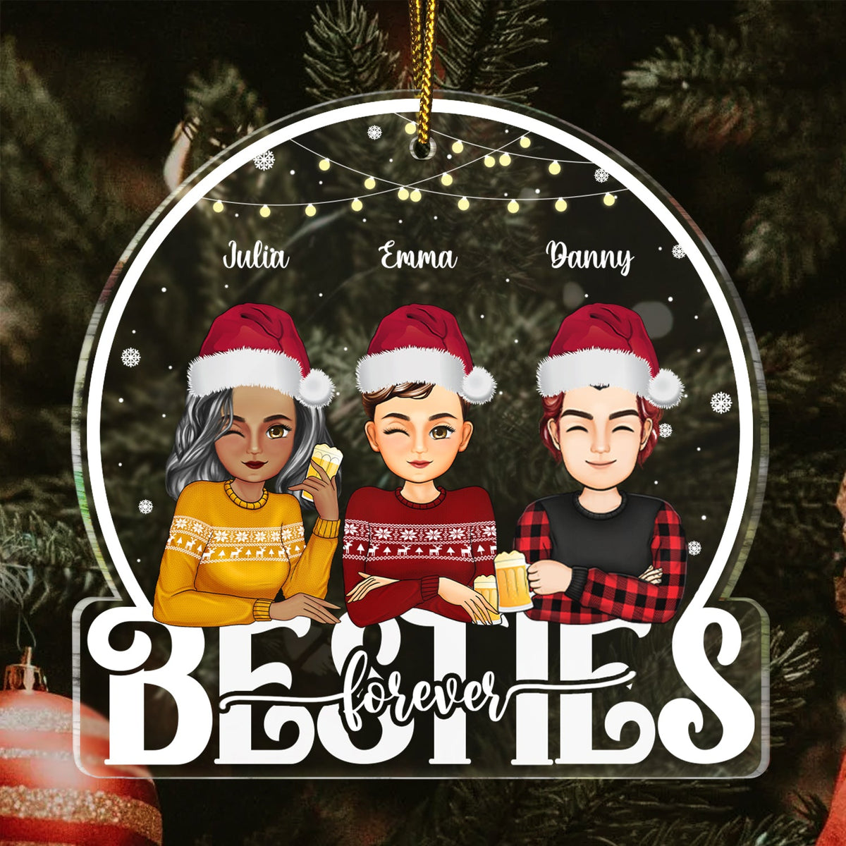 Besties Forever - Cadeau de Noël pour les meilleures amies - Décoration en acrylique personnalisée