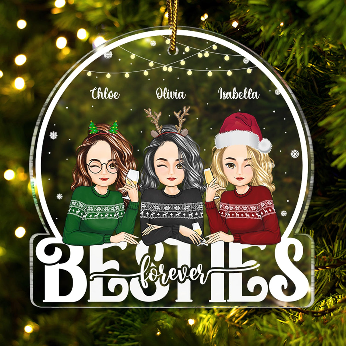 Besties Forever - Cadeau de Noël pour les meilleures amies - Décoration en acrylique personnalisée