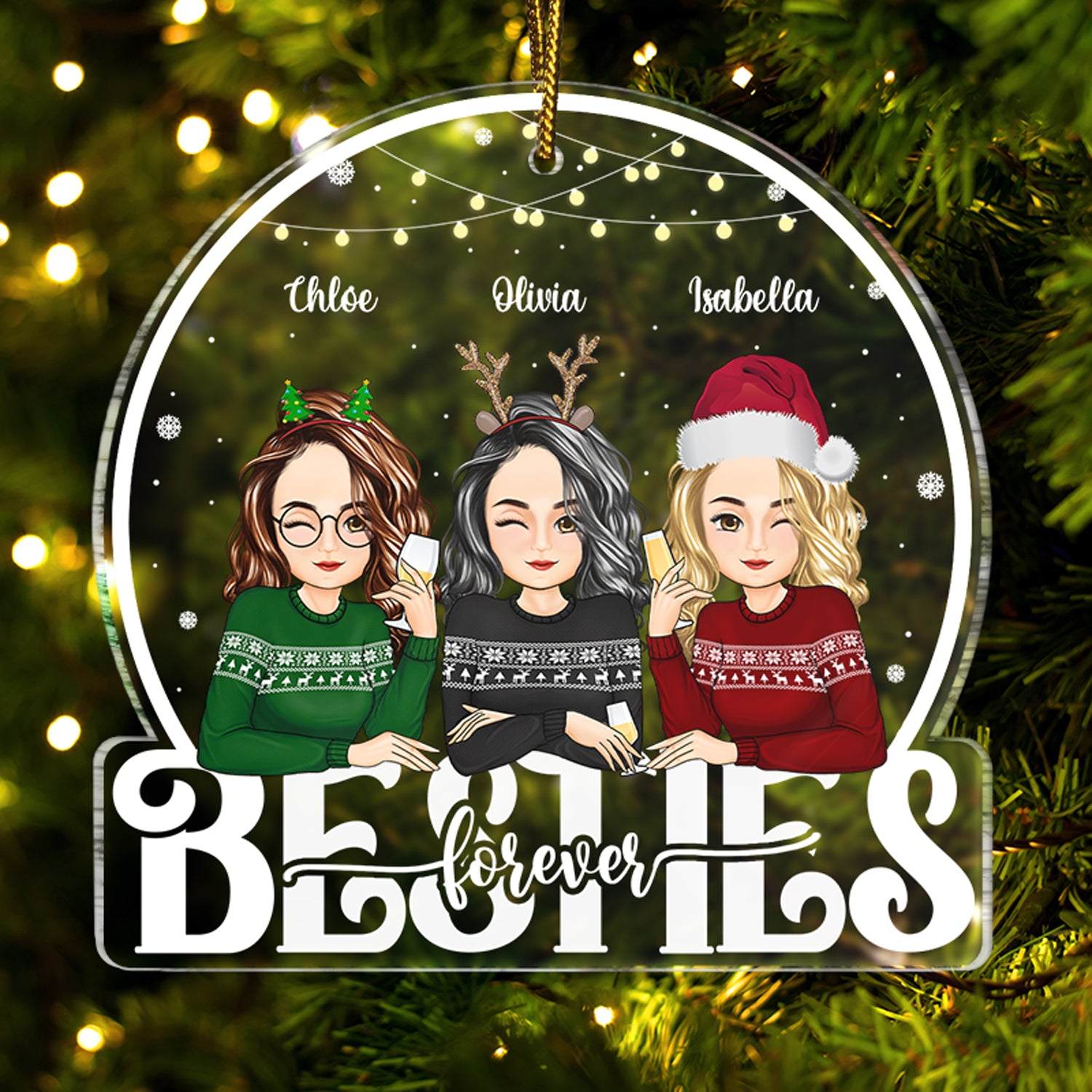 Besties Forever - Christmas, Bestie BFF Gift - Personalized Custom Shaped Acrylic Ornament