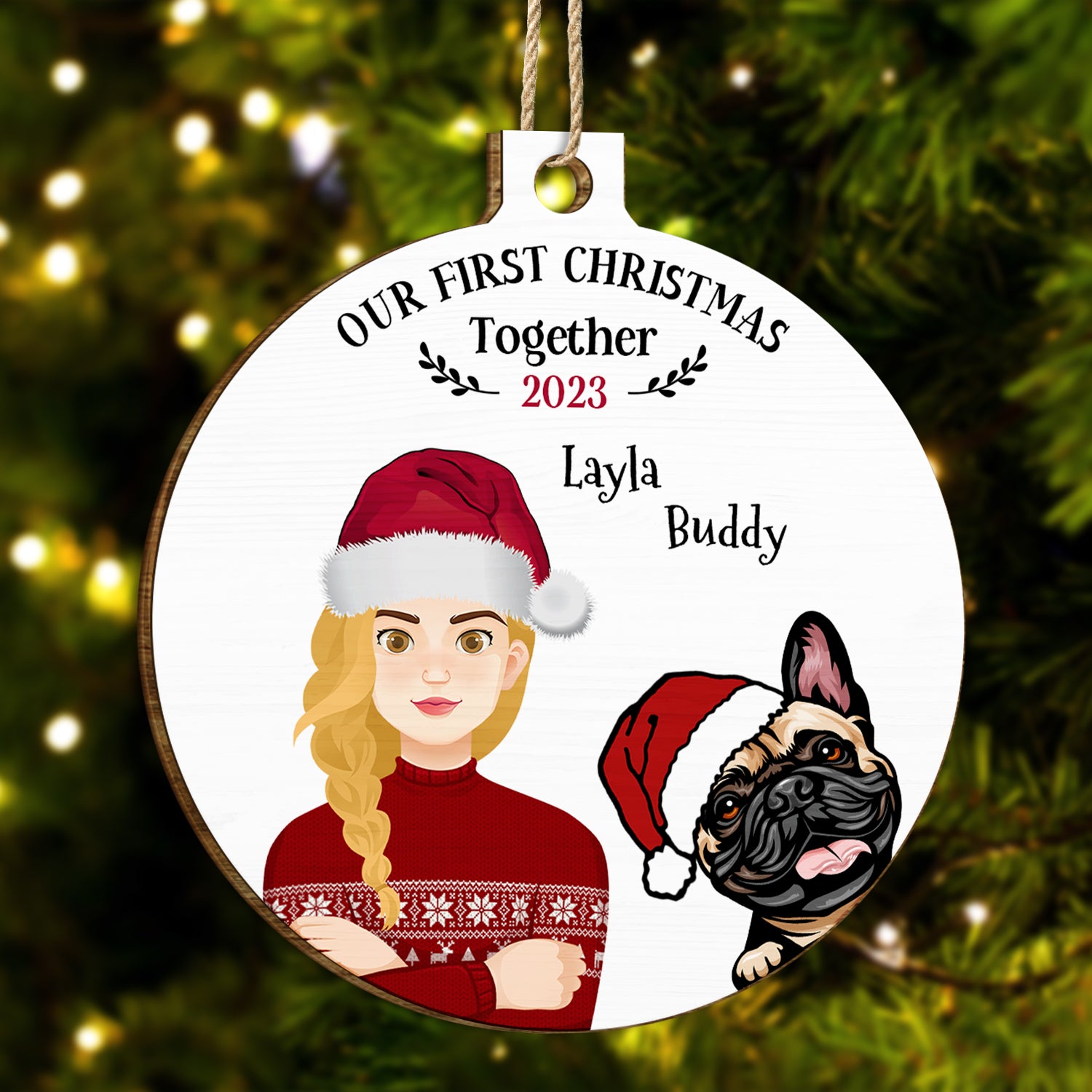 Our First Christmas Together - Christmas Gift For Dog Lovers - Personalized Custom Shaped Wooden Ornament