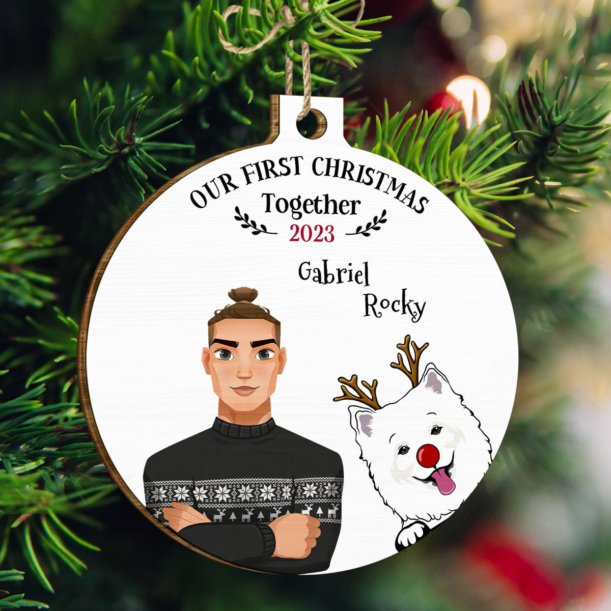 Our First Christmas Together - Christmas Gift For Dog Lovers - Personalized Custom Shaped Wooden Ornament