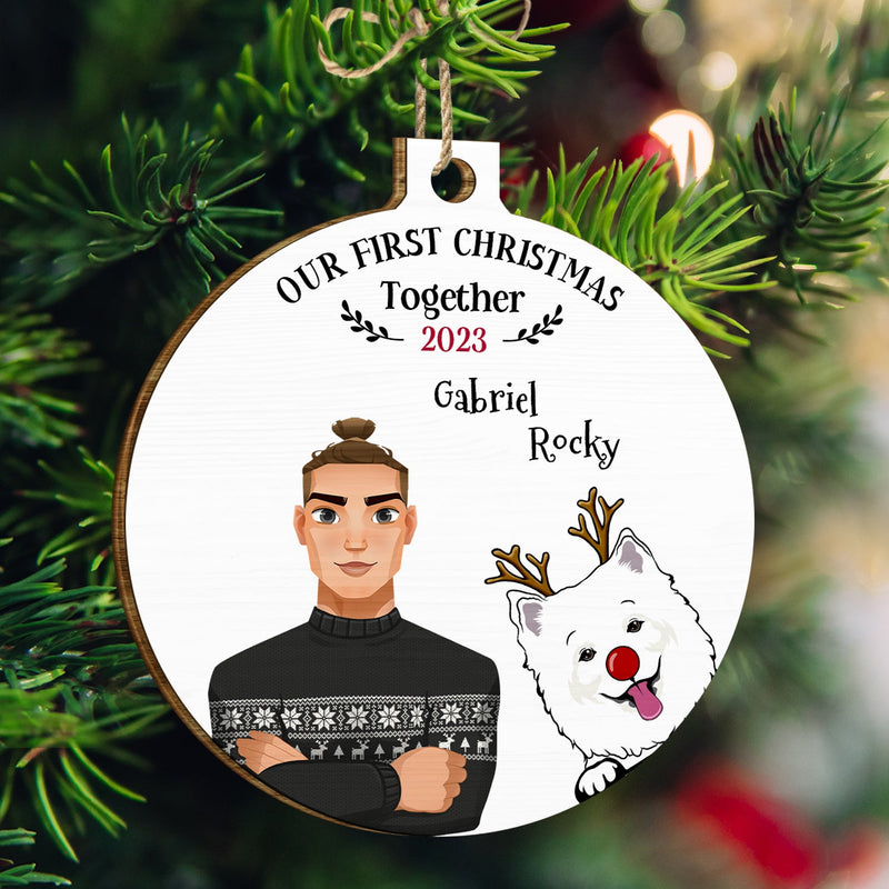 Our First Christmas Together - Christmas Gift For Dog Lovers - Personalized Custom Shaped Wooden Ornament