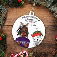 Our First Christmas Together - Christmas Gift For Dog Lovers - Personalized Custom Shaped Wooden Ornament
