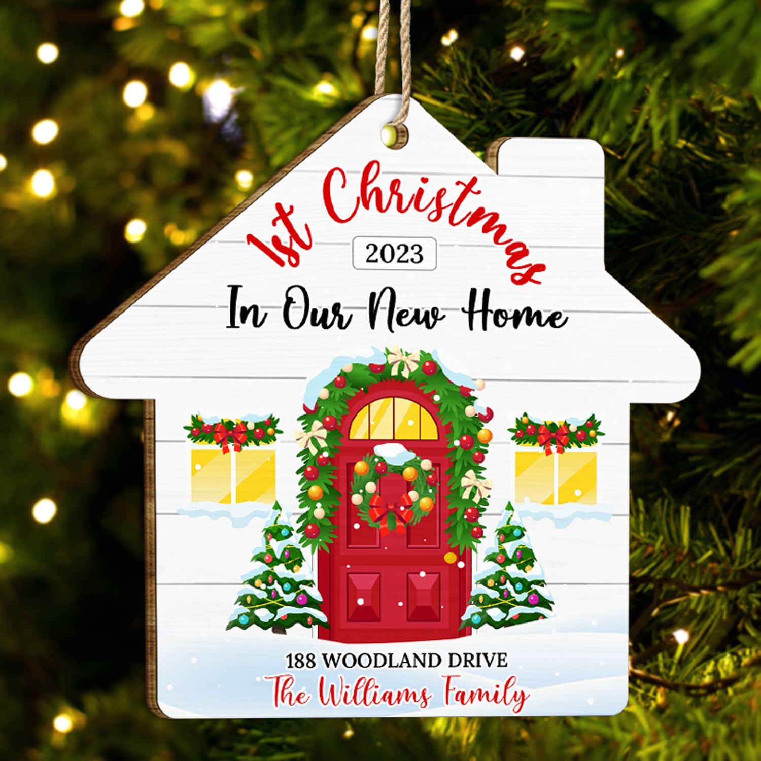 First Christmas In Our New Home - Christmas, Gift For Couple, Family - Personalized Custom Shaped Wooden Ornament