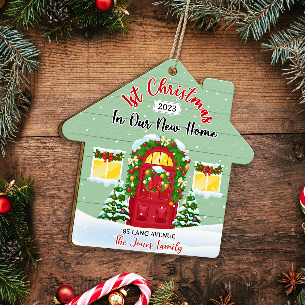 First Christmas In Our New Home - Christmas, Gift For Couple, Family - Personalized Custom Shaped Wooden Ornament