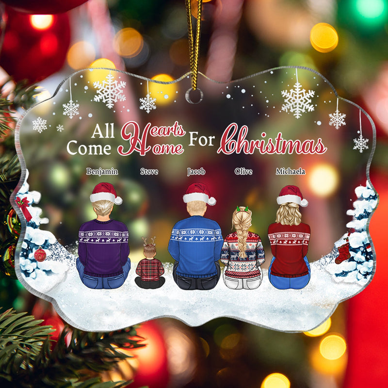Tous les cœurs rentrent à la maison pour Noël - Noël, cadeau pour la famille - Ornement médaillon acrylique personnalisé