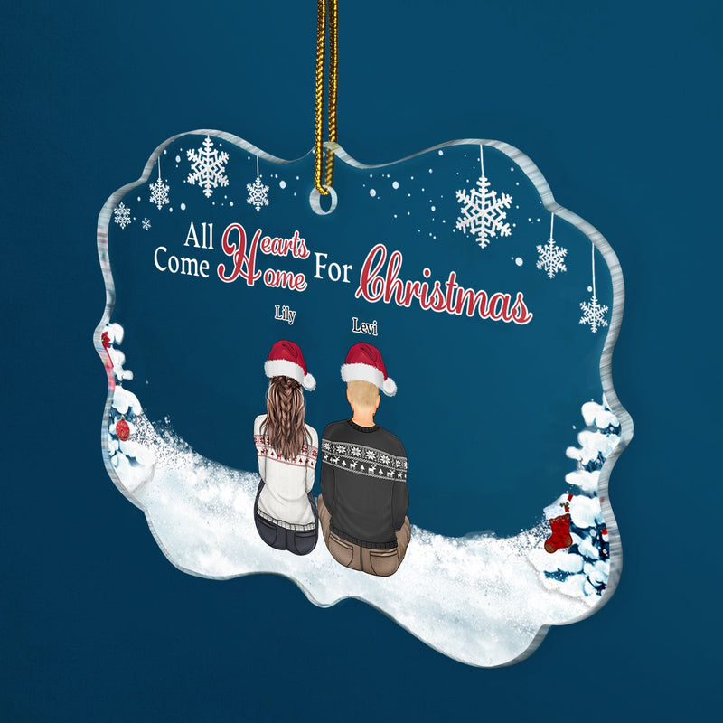 Tous les cœurs rentrent à la maison pour Noël - Noël, cadeau pour la famille - Ornement médaillon acrylique personnalisé