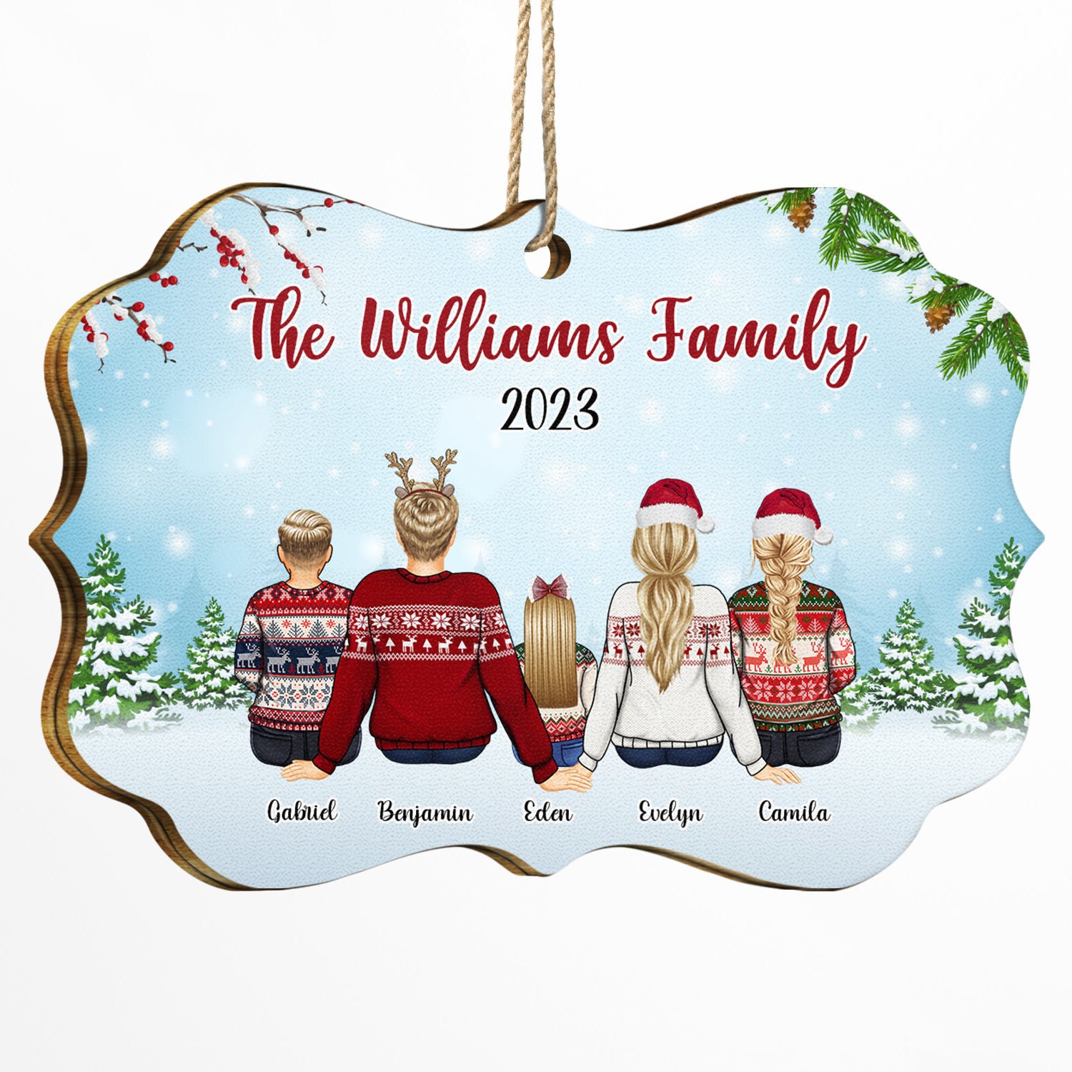 Back Family Snow - Christmas, Gift For Family - Personalized Medallion Wooden Ornament