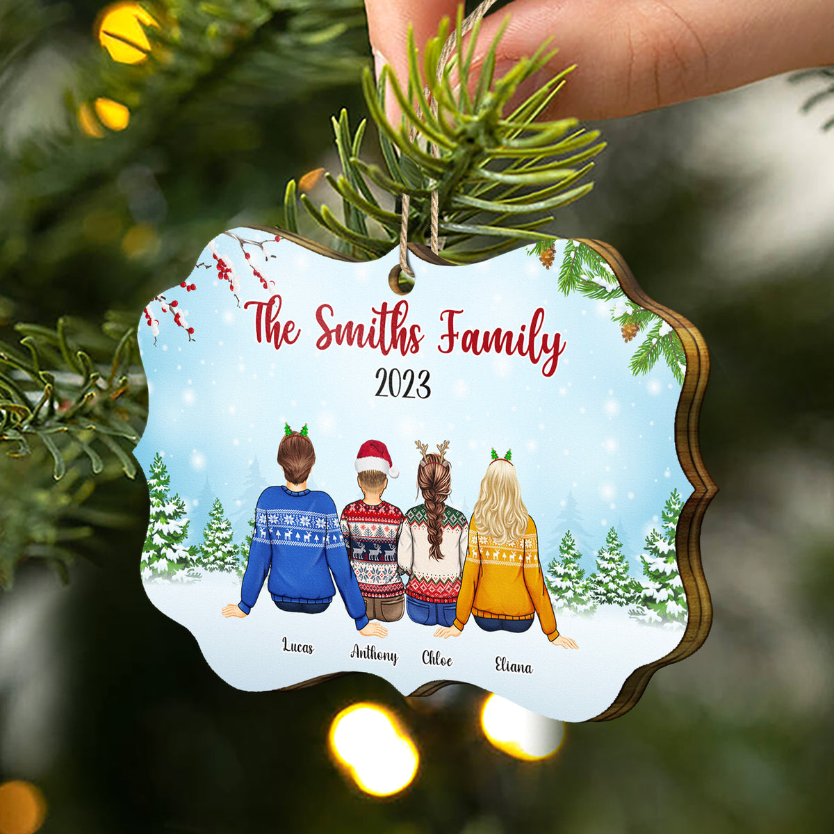 Christmas Ornament - Christmas Gifts - Family Ugly Sweatshirt In Snow Back  View Personalized - Custom Ornament (Christmas Gifts For Women, Men, Family