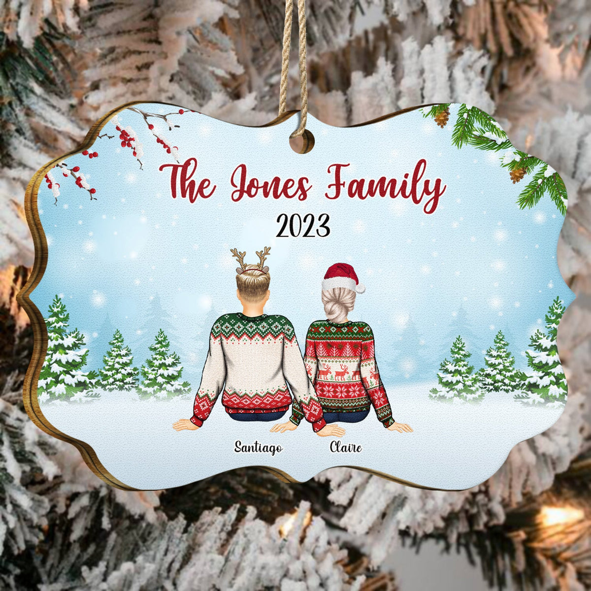 Décoration de Noël familiale avec médaillon en bois personnalisé