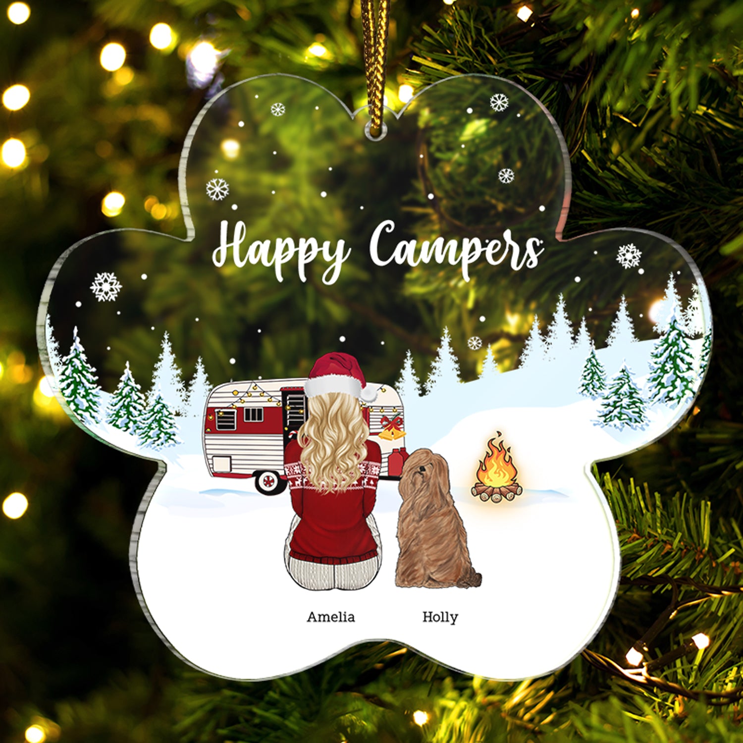 Happy Camper Camping - Christmas, Gift For Dog Lovers - Personalized Custom Shaped Acrylic Ornament