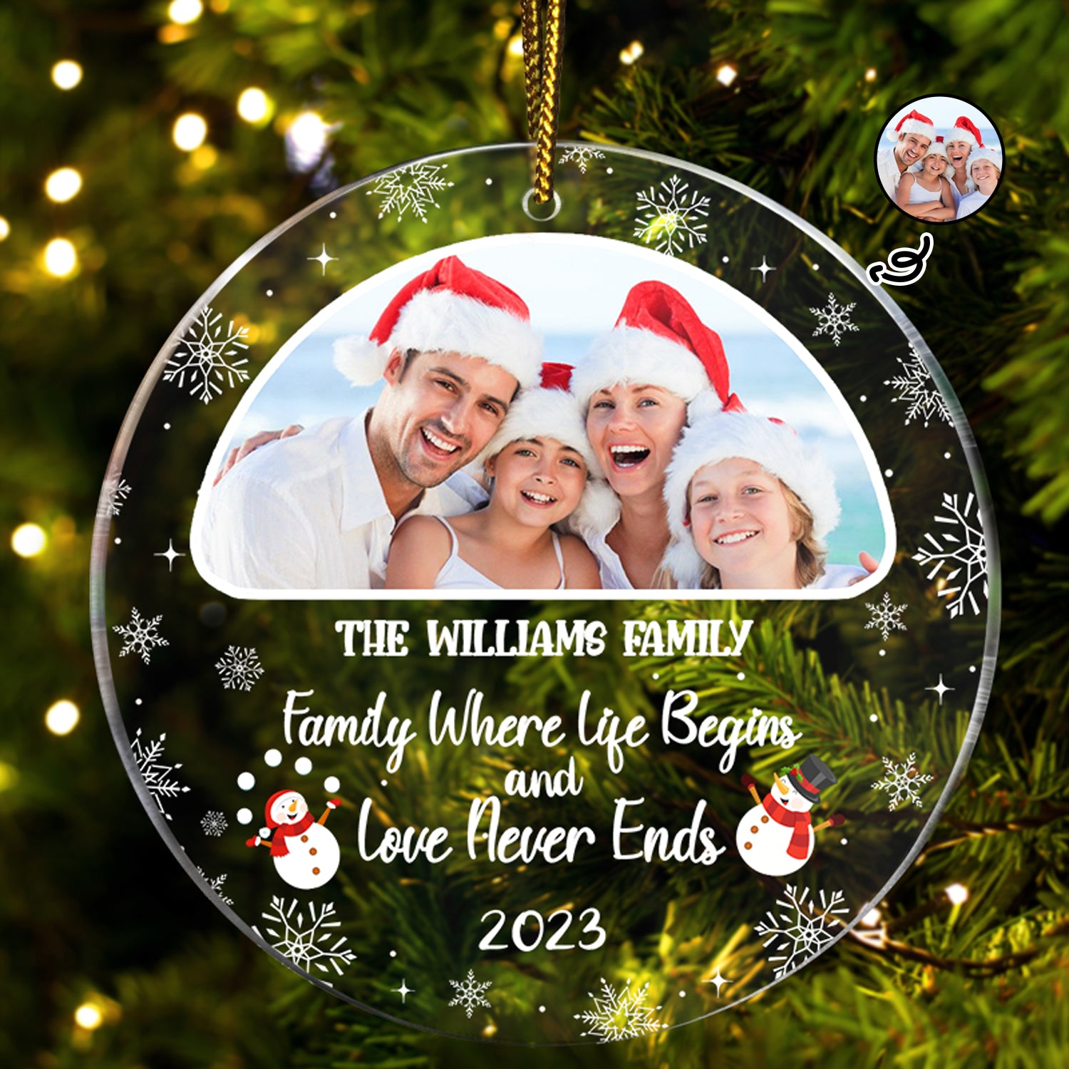Custom Photo Family Where Life Begins - Gift For Family - Personalized Circle Acrylic Ornament